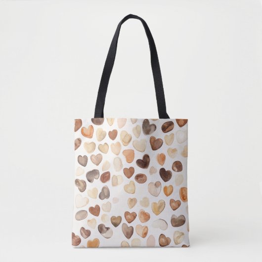 Creme Braune Pfirsich Kaffebohnen Herzen Tasche (Vorderseite)
