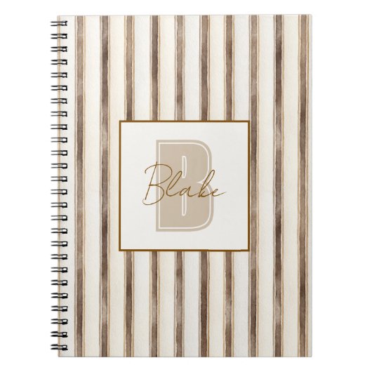 Creme Braune Streifen Monogramm Anfangsbuchstabe N Notizblock (Vorderseite)