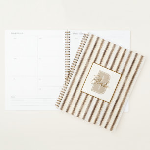 Creme Braune Streifen Monogramm Anfangsbuchstabe N Planer