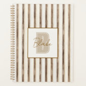 Creme Braune Streifen Monogramm Anfangsbuchstabe N Planer (Vorderseite)