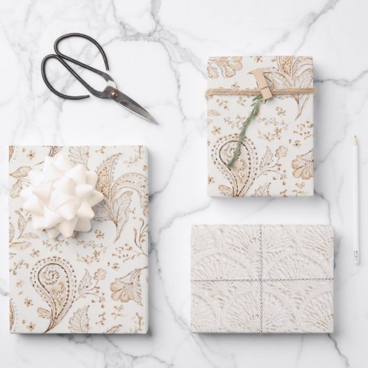 Creme Brauner Boho-Bohemian-Geburtstag Geschenkpapier Set (Vorderseite)