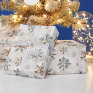 Creme-Bronze-Blau-Schneeflocken-Weihnachten Geschenkpapier