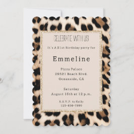 Creme Brown Black Leopard Gold Glitzer Einladung