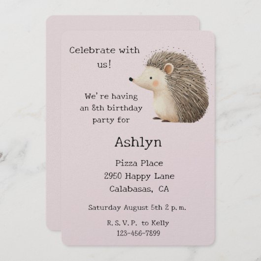 Creme Brown Blush Pink Igel Einladung (Vorne/Hinten)