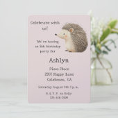 Creme Brown Blush Pink Igel Einladung (Stehend Vorderseite)