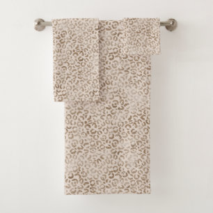 Creme Brown Leopard Print Badhandtuch Set