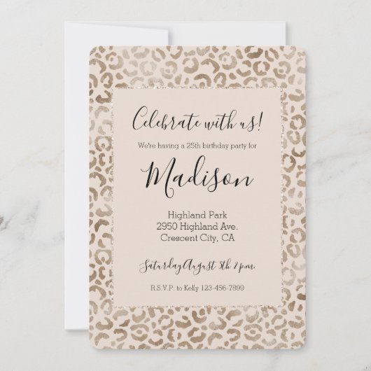 Creme Brown Leopard Print Einladung (Vorderseite)