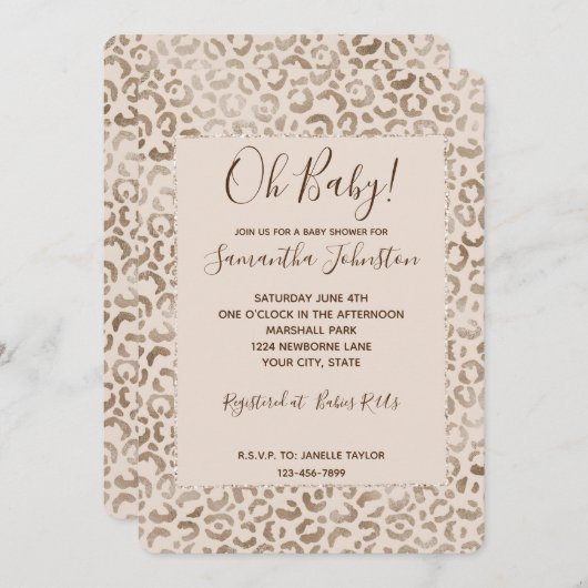 Creme Brown Leopard Print Einladung (Vorne/Hinten)