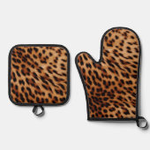 Creme Brown Leopard Print Ofenhandschuh & Topflappen-Set (Vorderseite)