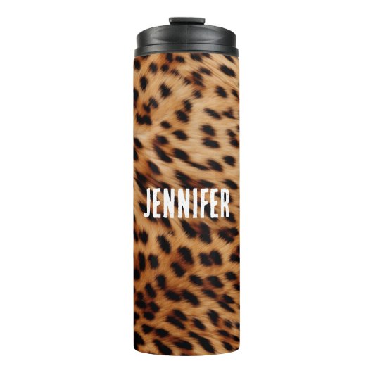 Creme Brown Leopard Print Thermosbecher (Vorderseite)