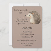 Creme Brown Niedlicher Igel Tier Geburtstag Einladung (Vorderseite)