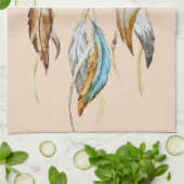 Creme Brown Türkis White Feathers Dream Catcher Geschirrtuch (Gefaltet)