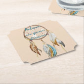 Creme Brown Türkis White Feathers Dream Catcher Untersetzer (angewinkelt)