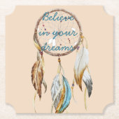 Creme Brown Türkis White Feathers Dream Catcher Untersetzer (Vorderseite)