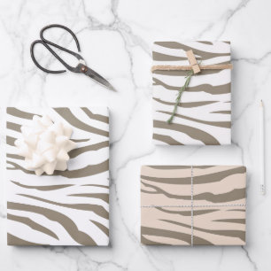 Creme Brown White Zebra Print Geschenkpapier Set