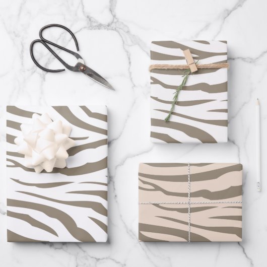 Creme Brown White Zebra Print Geschenkpapier Set (Vorderseite)