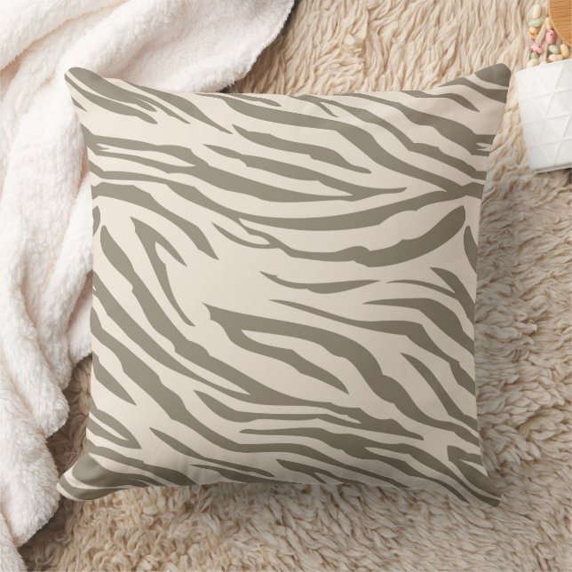 Creme Brown White Zebra Print Kissen (Decke)