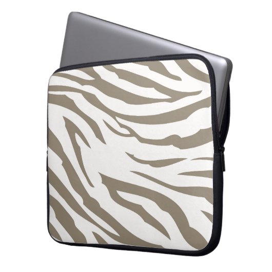 Creme Brown White Zebra Print Laptopschutzhülle (Vorderseite Links)