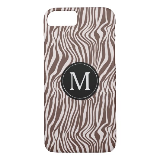 Creme Brown Zebra Print Stripes Monogramm Case-Mate iPhone Hülle (Rückseite)
