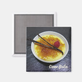 Creme brulae auf Tonschiefer mit Himbeere und Vani Magnet (Vorderseite/Rückseite)