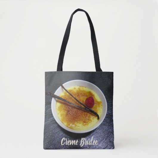 Creme brulae auf Tonschiefer mit Himbeere und Vani Tasche (Vorderseite)