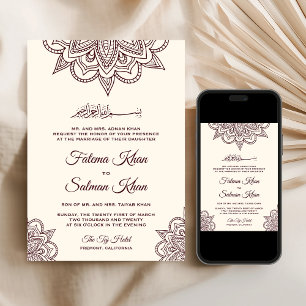 Creme Burgunder Henna Mehndi Islamische Muslimisch Einladung