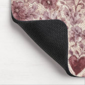 Creme Burgunderrote Herzen Blumen Mousepad (Ecke)