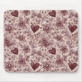 Creme Burgunderrote Herzen Blumen Mousepad (Vorne)