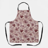 Creme Burgunderrote Herzen Blumen Schürze (Vorderseite)