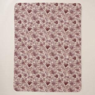 Creme Burgunderrote Herzen Blumen Sherpadecke