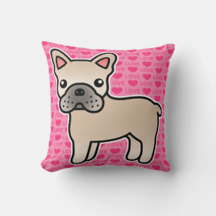 Creme-Cartoon-Französische-Bulldogge Kissen