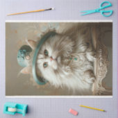 Creme Cat Aquamarin Hat Perlen Entfärbung Seidenpapier (Basteln)