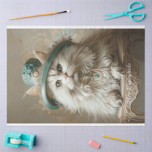 Creme Cat Aquamarin Hat Perlen Entfärbung Seidenpapier (Basteln)