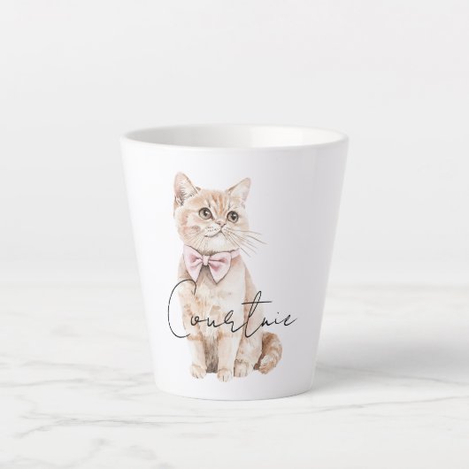 Creme Cat Pink Bow Milchtasse (Vorderseite)