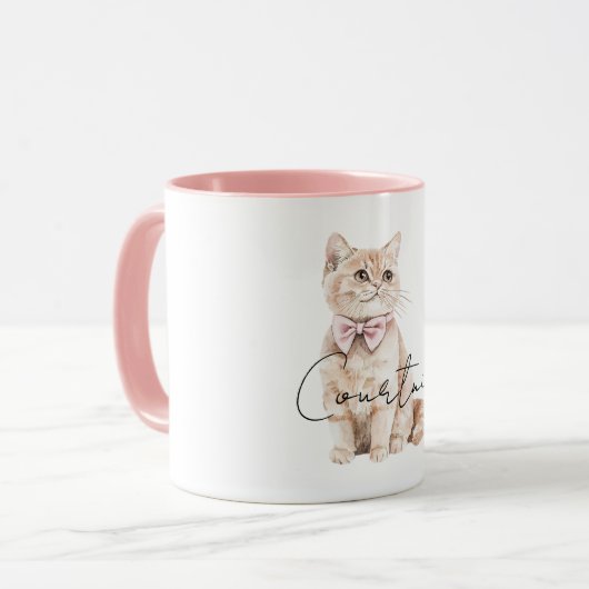 Creme Cat Pink Bow Tasse (Vorderseite Links)