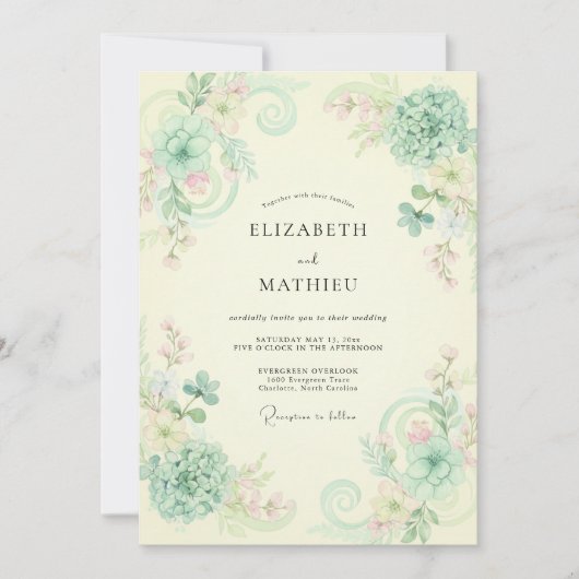 Creme Champagner Reben Hochzeit Einladung (Vorderseite)