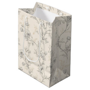 Creme-chic Hochzeit mit Blumenmuster Mittlere Geschenktüte