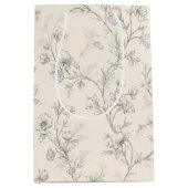 Creme-chic Hochzeit mit Blumenmuster Mittlere Geschenktüte (Vorderseite)