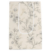 Creme-chic Hochzeit mit Blumenmuster Mittlere Geschenktüte (Rückseite)