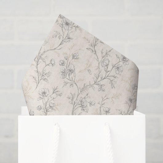 Creme-chic Hochzeit mit Blumenmuster Seidenpapier (Geschenktüte)