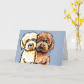 Creme Chocolate Labradoodles Karte (Gelbe Blume)