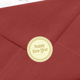 Creme Classic dekorative Geometrie Happy New Year Runder Aufkleber