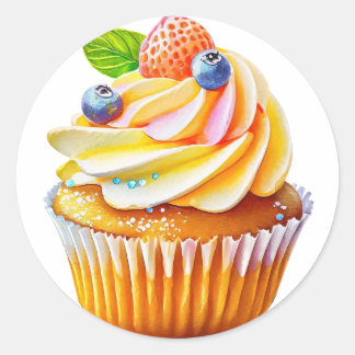 Creme cupcake mit Beeren Geburtstag Runder Aufkleber