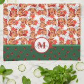 Creme Dackel Muster Monogram Christmas Dog Geschirrtuch (Gefaltet)