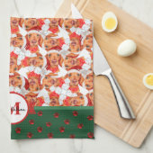 Creme Dackel Muster Monogram Christmas Dog Geschirrtuch (Viertel Falte)