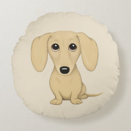 Creme Dackel Niedlich Cartoon Dackel Hund Rundes Kissen