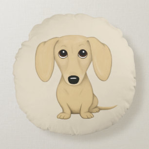 Creme Dackel Niedlich Cartoon Dackel Hund Rundes Kissen