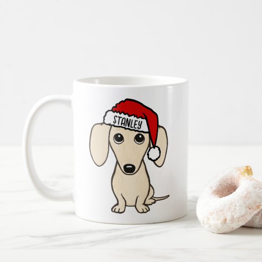 Creme Dackel Santa Dackel Hund Individuelle Name Kaffeetasse (Mit Donut)