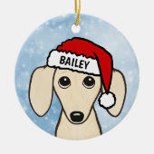 Creme Dackel Santa Dackel Hund Individuelle Name Keramik Ornament (Vorne)