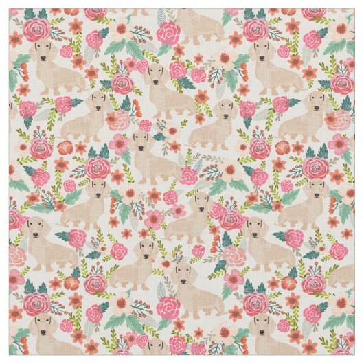 Creme Dackel Vintage Blumenmotive Stoff (Nahaufnahme)
